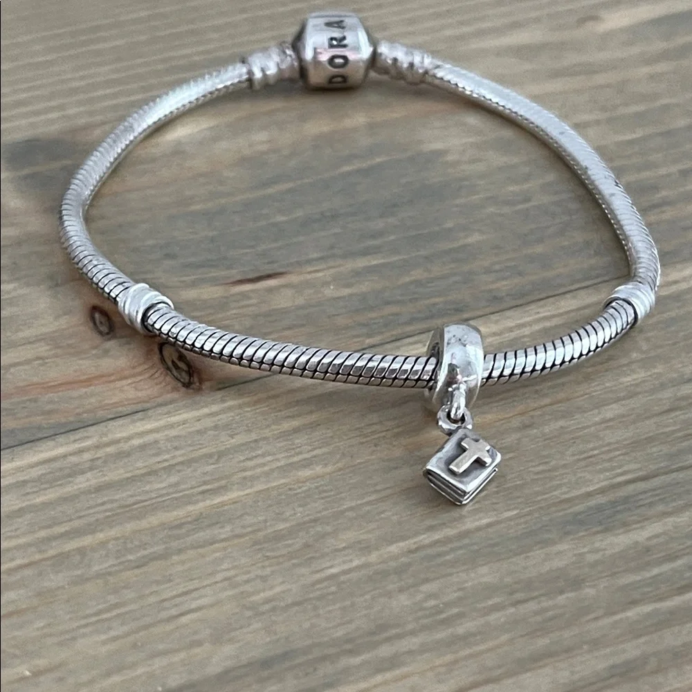 Retired Sterling Silver and 14K Yellow Gold Bible Dangle Bead with Cross - Picture 5 of 5